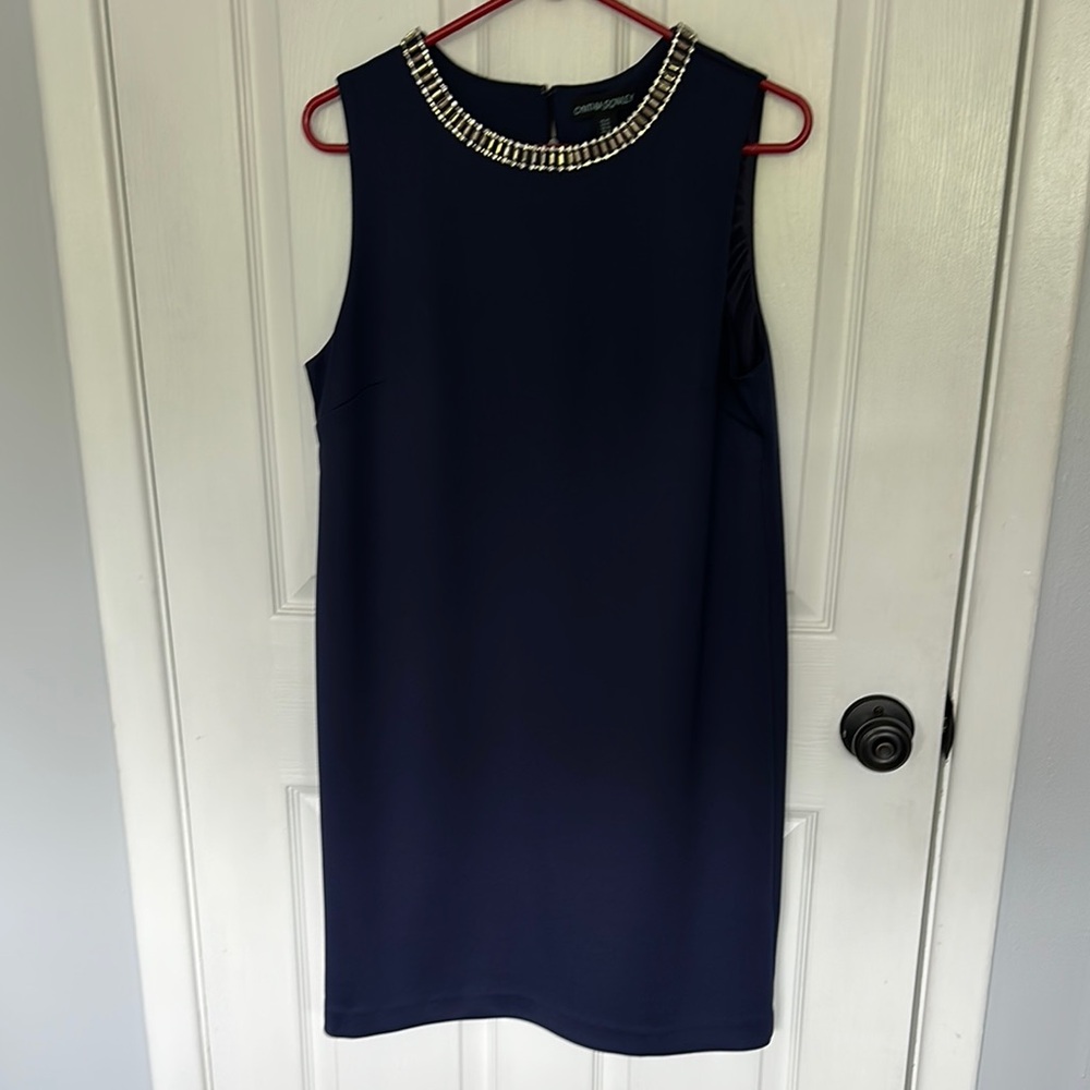 Cynthia Rowley Navy Blue and Silver Embellished Sheath Midi Dress